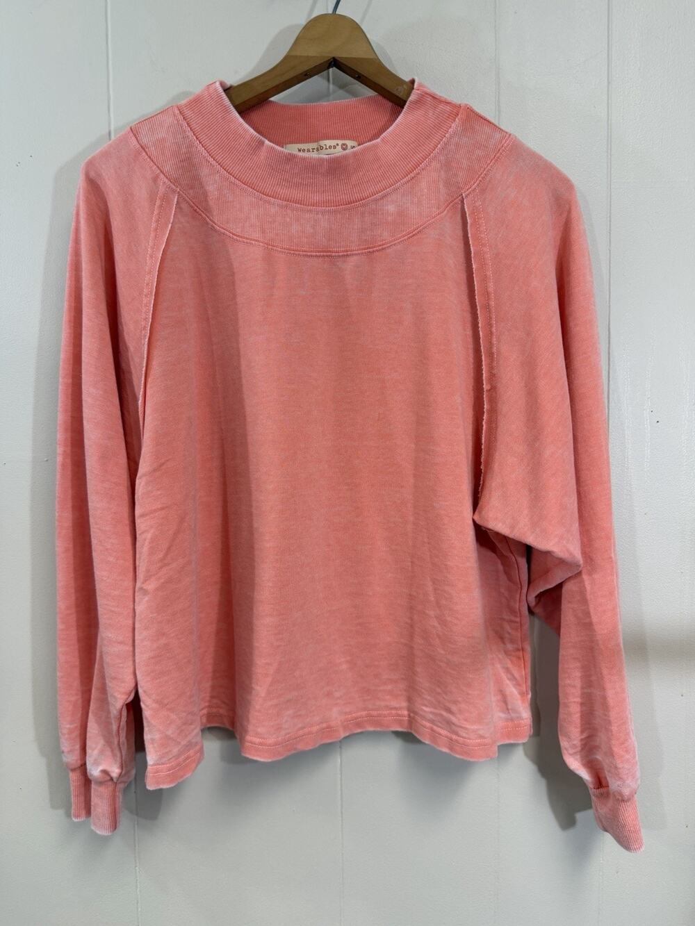 Wearables Womens S Coral Pink Washed Pullover Sweatshirt Boho Lagenlook